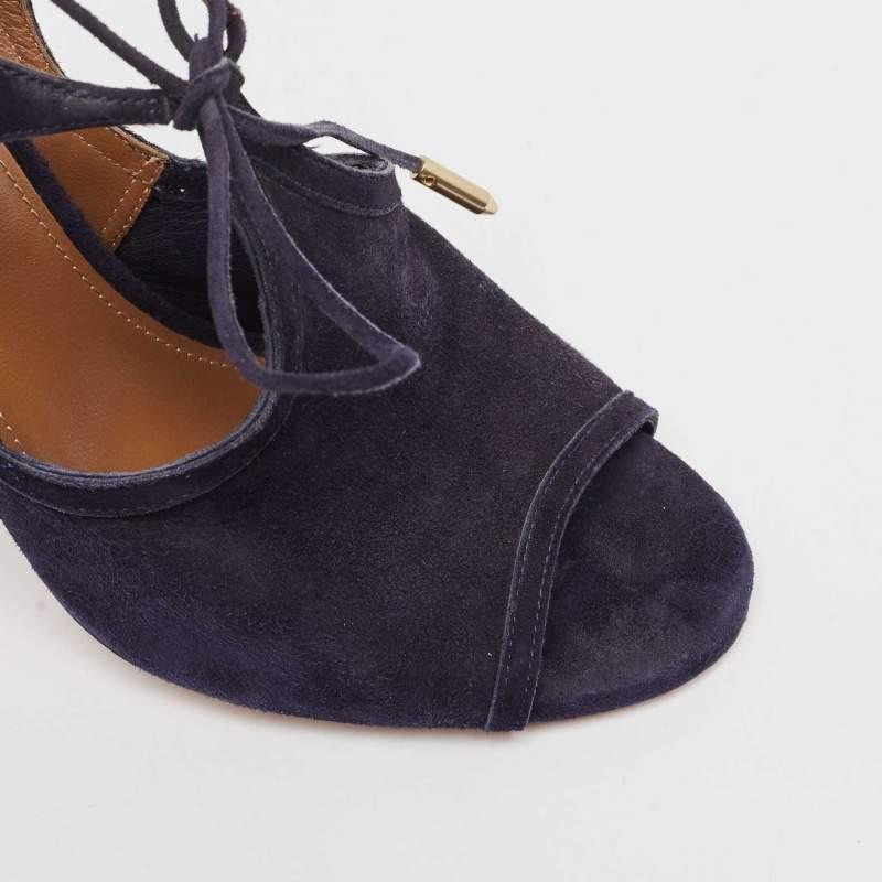 Sandales Mira à lanières en daim bleu marine Aquazzura, taille 37 en vente 2