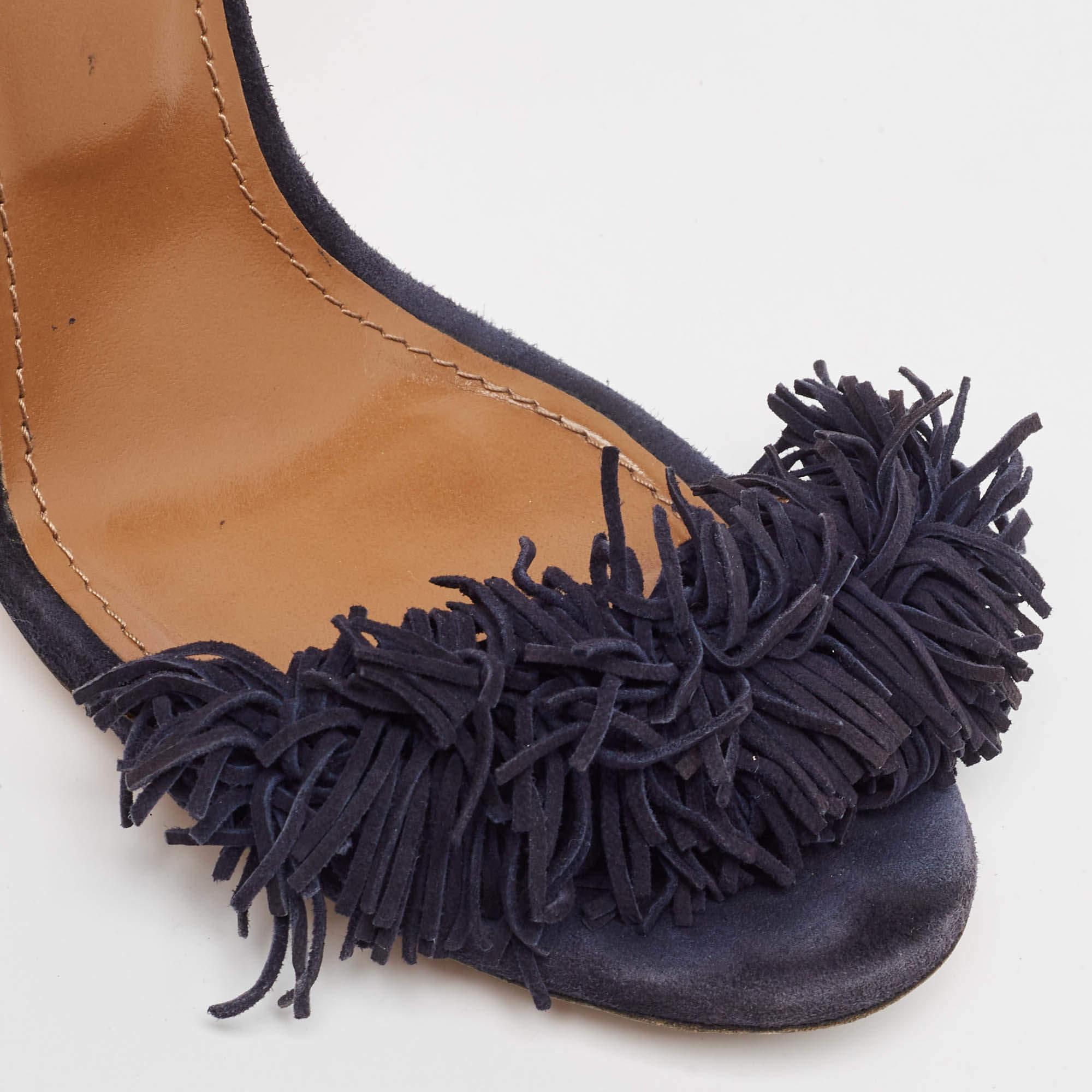 Aquazzura Navy Blue Suede Wild Thing Ankle Strap Sandals Size 39.5 2