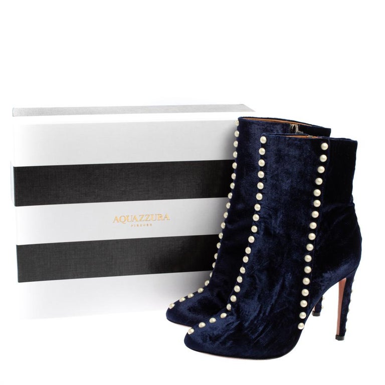 aquazzura blue velvet boots