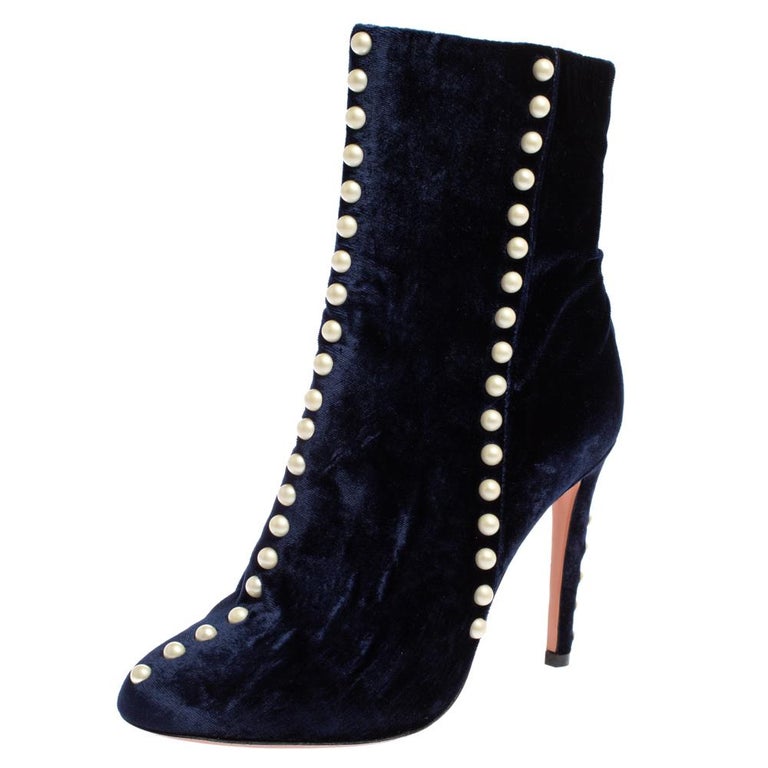 aquazzura blue velvet boots