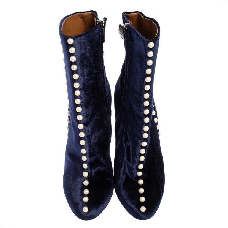 aquazzura blue velvet boots