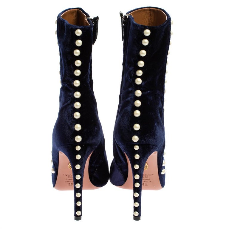 aquazzura blue velvet boots