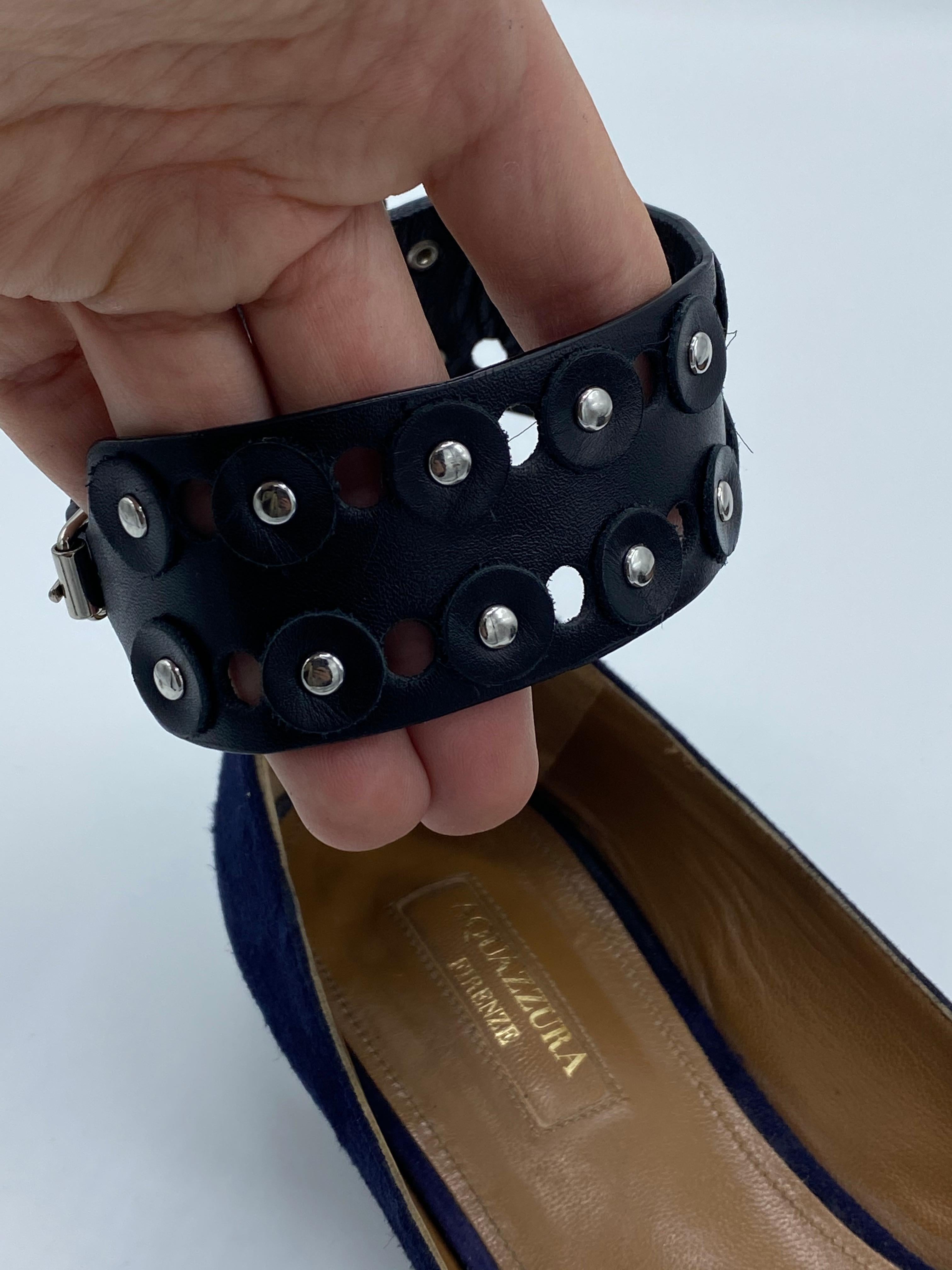 Aquazzura Firenze Rockstar Navy Suede Pointed Toe Flats, Size 39 For Sale 4