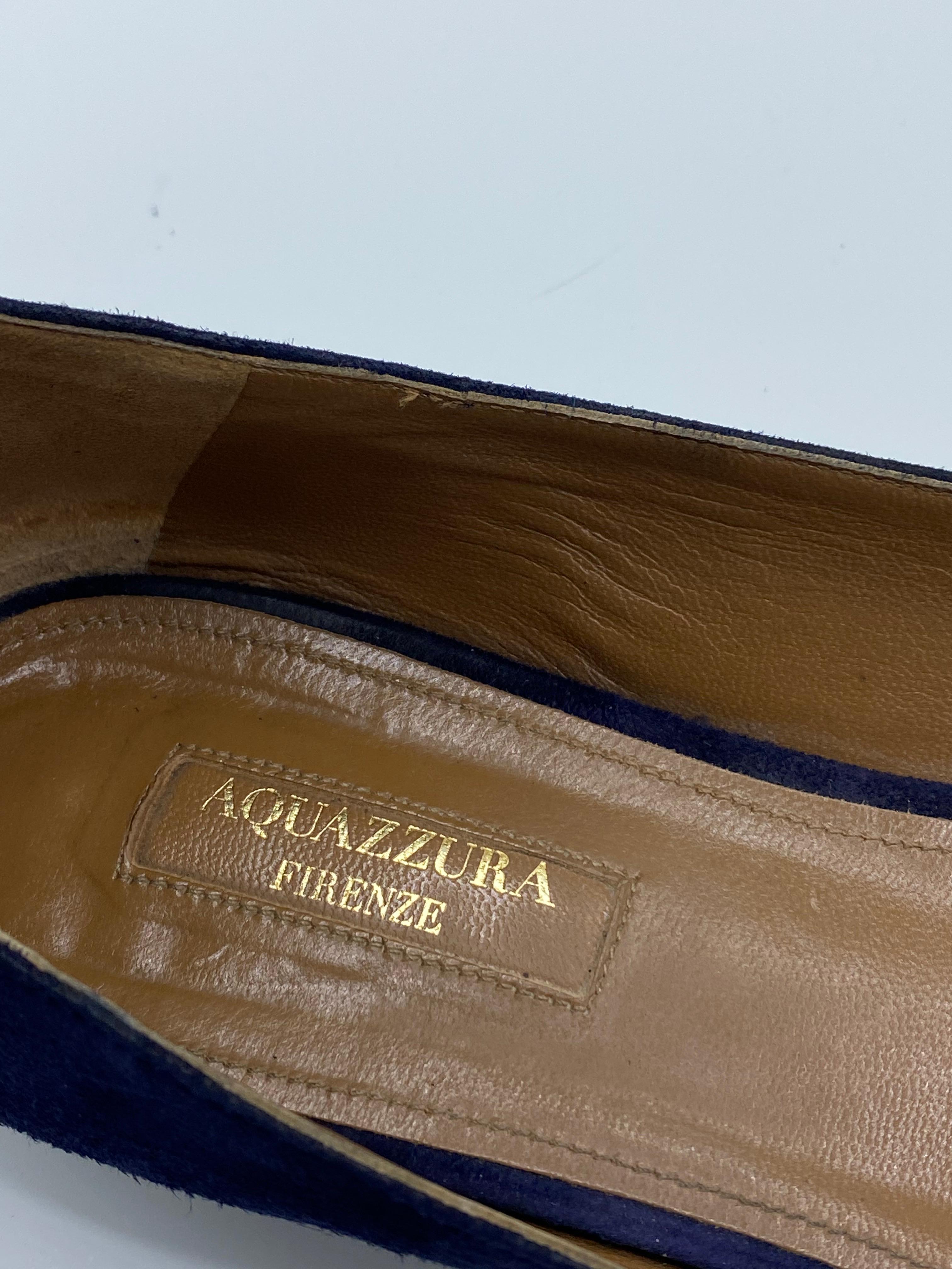Aquazzura Firenze Rockstar Navy Suede Pointed Toe Flats, Size 39 For Sale 5