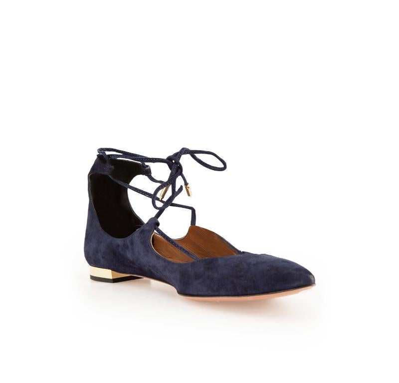 CONDITION is Very good. Minimal wear to shoes is evident. Minimal wear to both shoes with abrasions on the toes on this used Aquazzura designer resale item. Comes with dust bag and box.
 
 
 
 Details
 
 
 Model: Christy
 
 Suede
 
 Ballet flats
 
