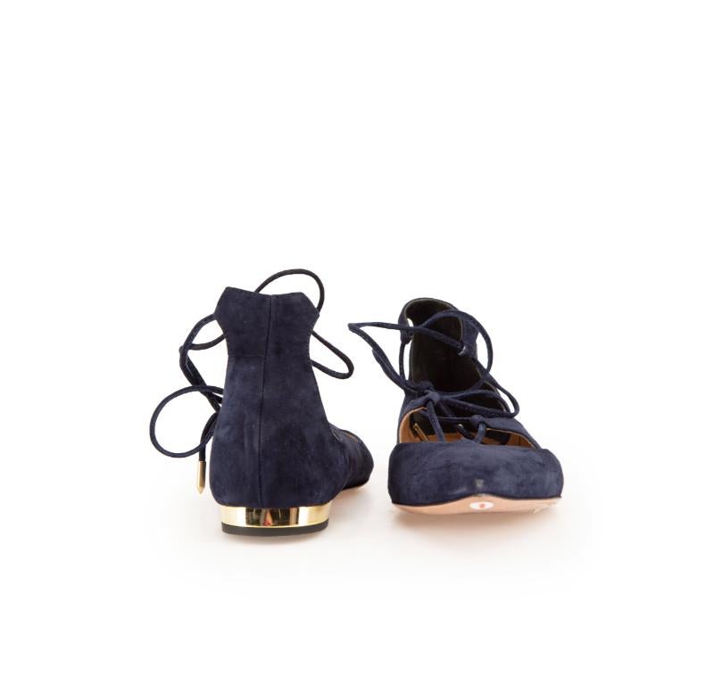 Black Aquazzura Navy Suede Christy Pointed Toe Flats Size IT 38.5