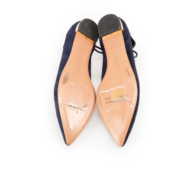 Aquazzura Navy Suede Christy Pointed Toe Flats Size IT 38.5 In Excellent Condition In London, GB