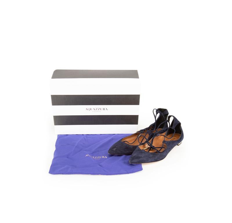 Aquazzura Navy Suede Christy Pointed Toe Flats Size IT 38.5 2