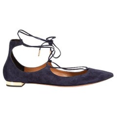 Aquazzura Navy Suede Christy Pointed Toe Flats Size IT 38.5