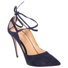 Aquazzura Navy Suede Lace Up Pumps Size IT 37.5