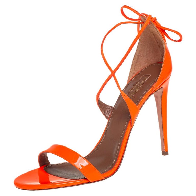 Aquazzura Neon Orange Patent Leather Linda Ankle Wrap Sandals size 41 ...