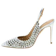 Aquazzura NEW Tequila Crystal-Embellished Slingback Pumps sz 39.5 rt $1, 595
