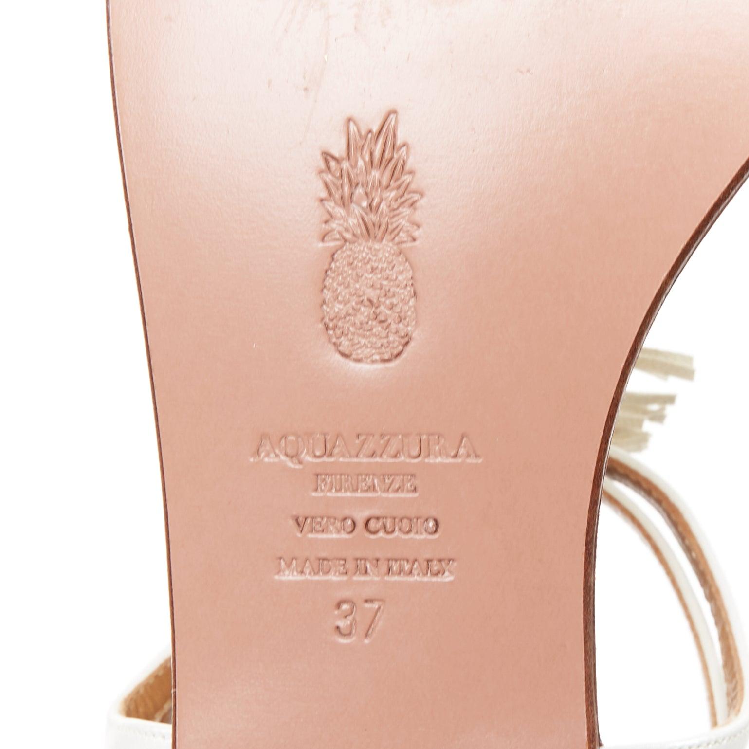 AQUAZZURA aus weißem Fransenbesatz T Bar Riemen flache Sandalen EU37 im Angebot 5
