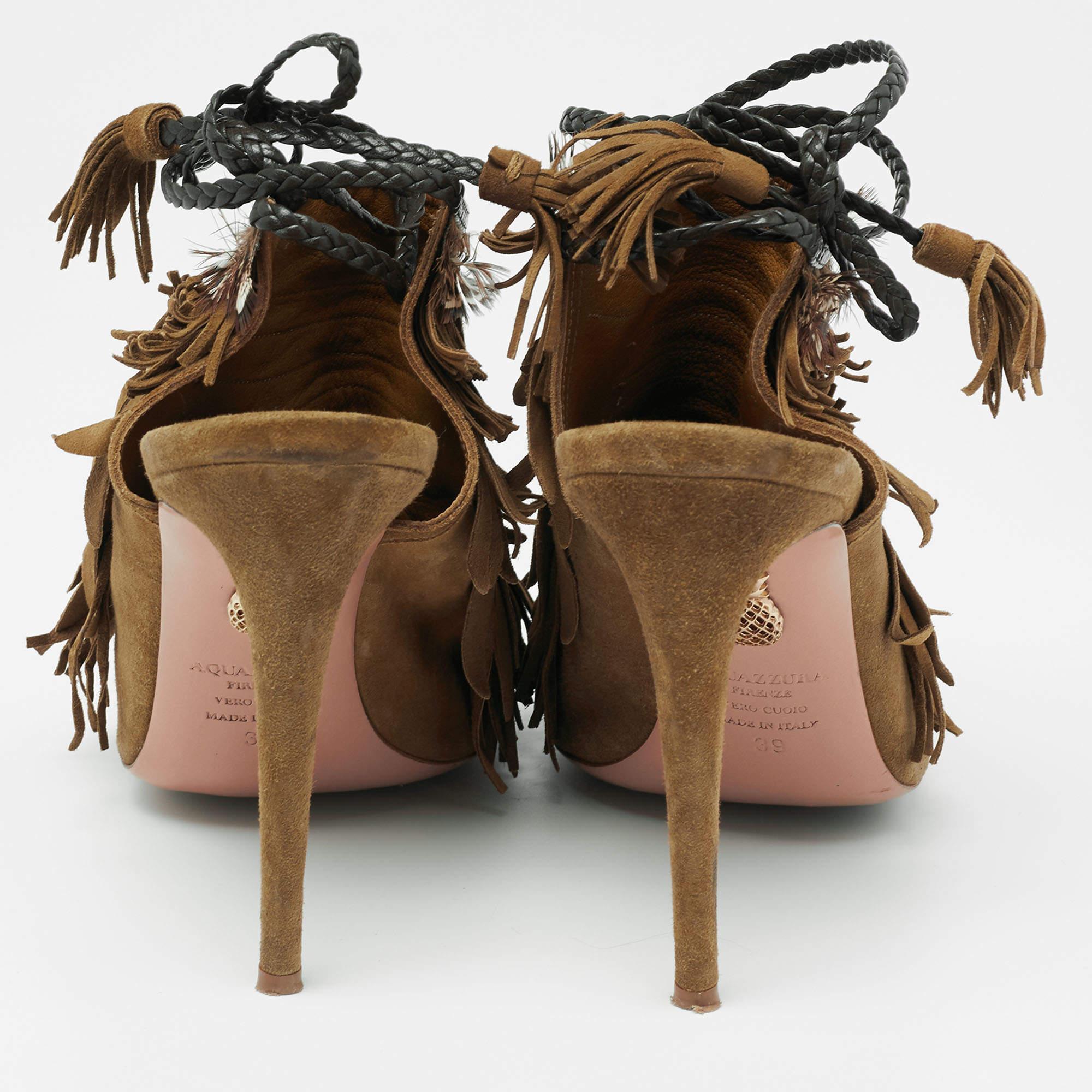 Women's Aquazzura Olive Green  Suede Tassel Ankle Tie Sandals Size 39