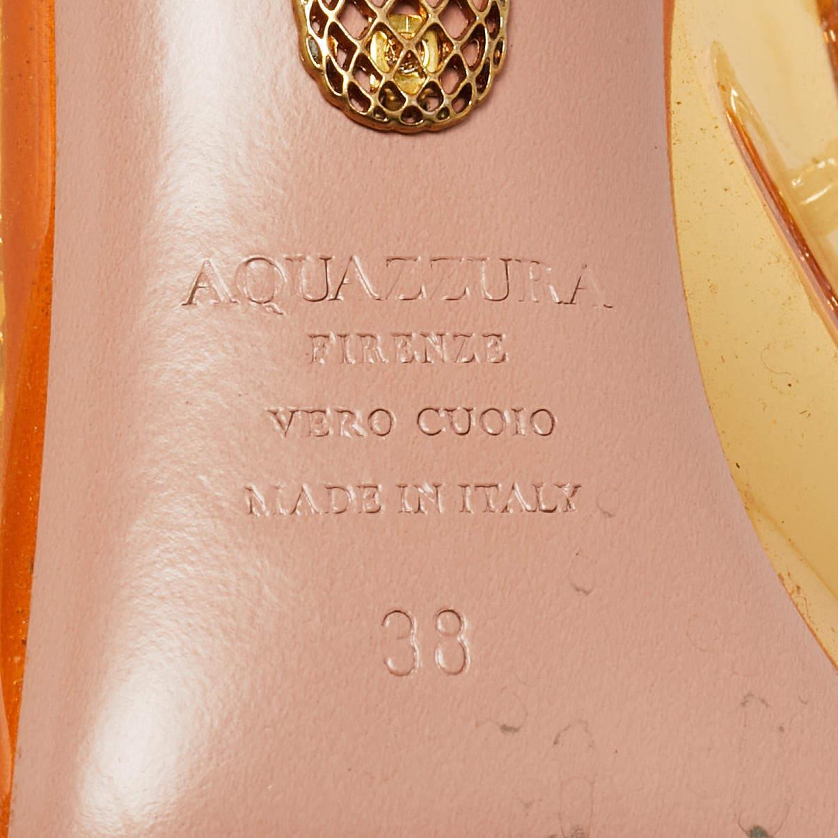 Aquazzura Orange Leather and PVC Crystal Embellished Temptation Pumps Size 38 4