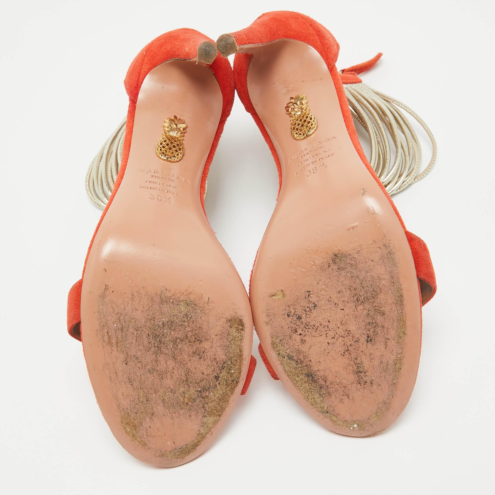 Aquazzura Sandali in pelle e camoscio arancione con cinturino alla caviglia misura 38,5 1