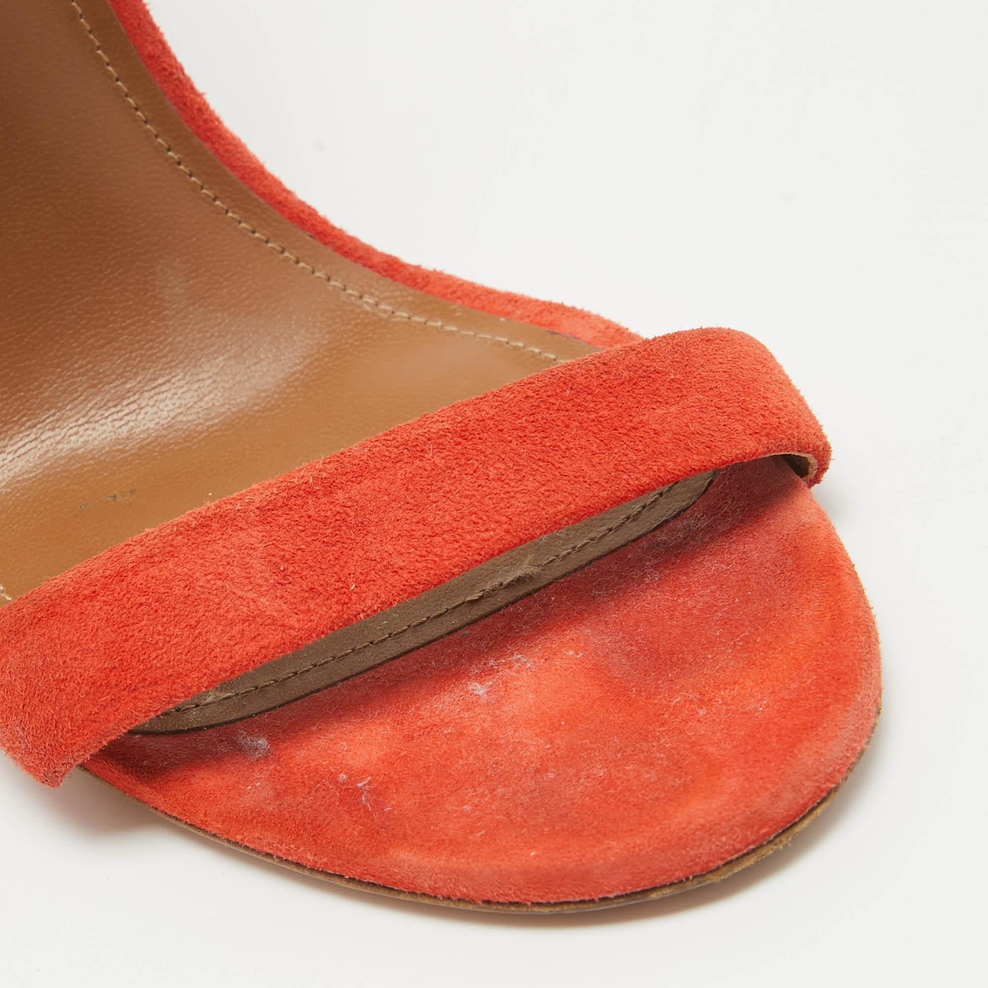Aquazzura Sandali in pelle e camoscio arancione con cinturino alla caviglia misura 38,5 2