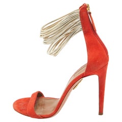 Aquazzura Orange Suede and Leather Ankle Strap Sandals Size 38.5