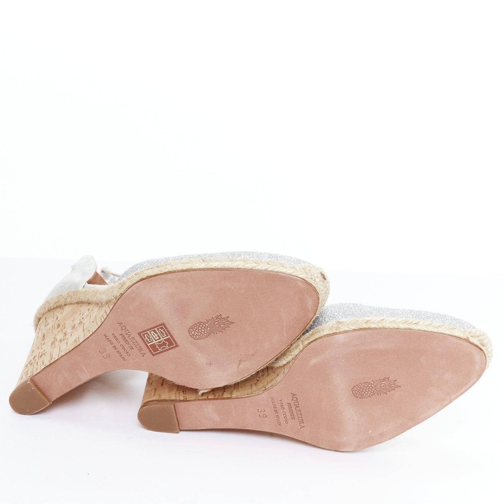 AQUAZZURA Palm Beach metallic glitter cork wedge sandals EU39 For Sale 6