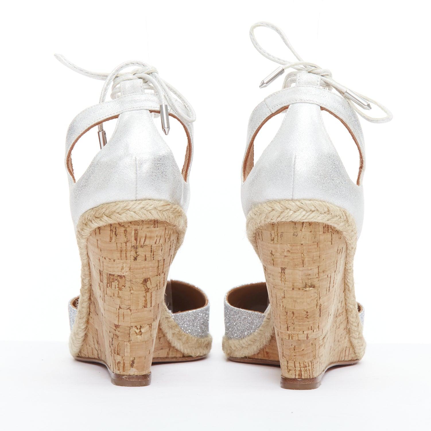 Women's AQUAZZURA Palm Beach metallic glitter cork wedge sandals EU39 For Sale