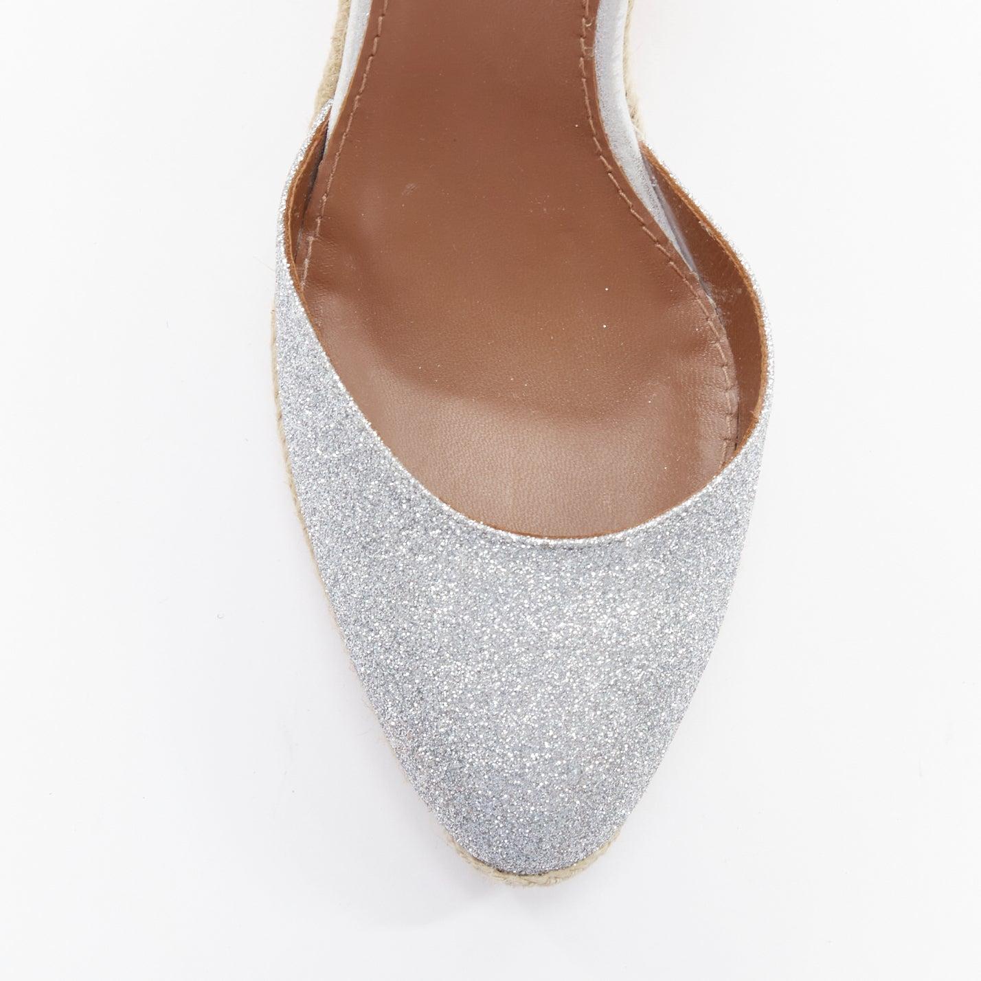 AQUAZZURA Palm Beach metallic glitter cork wedge sandals EU39 For Sale 1