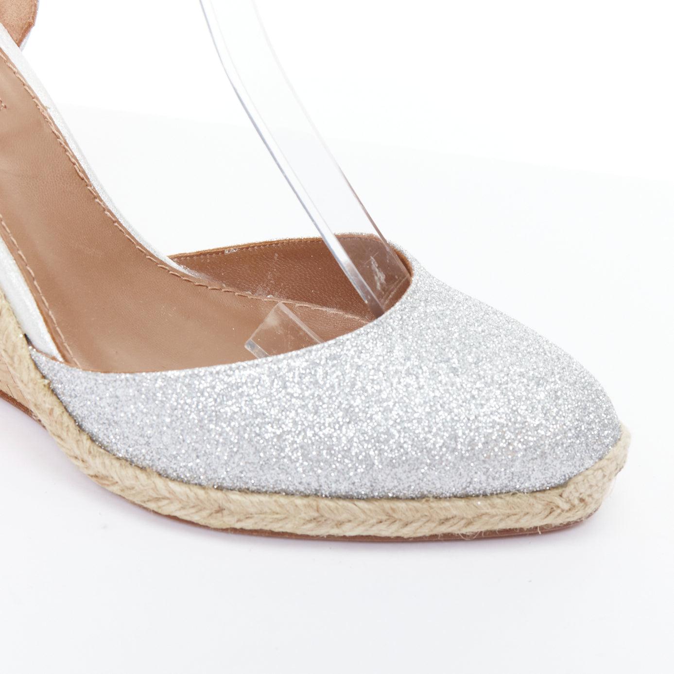 AQUAZZURA Palm Beach metallic glitter cork wedge sandals EU39 For Sale 2