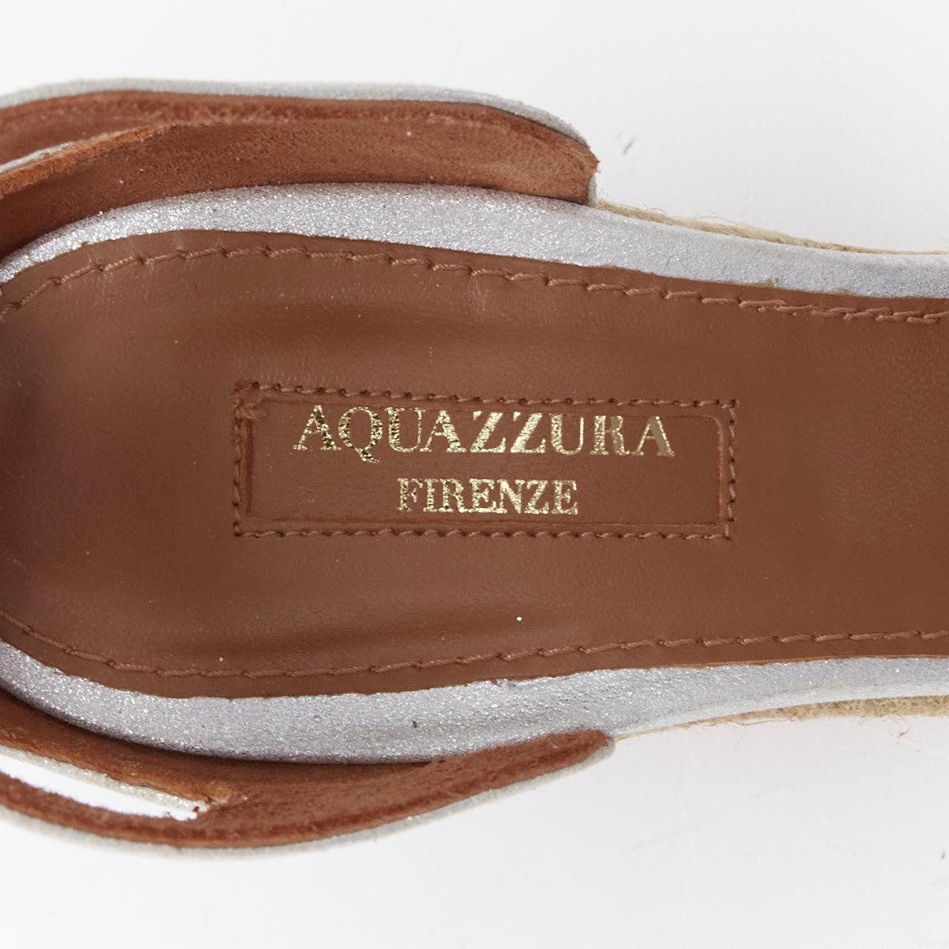 AQUAZZURA Palm Beach metallic glitter cork wedge sandals EU39 For Sale 4