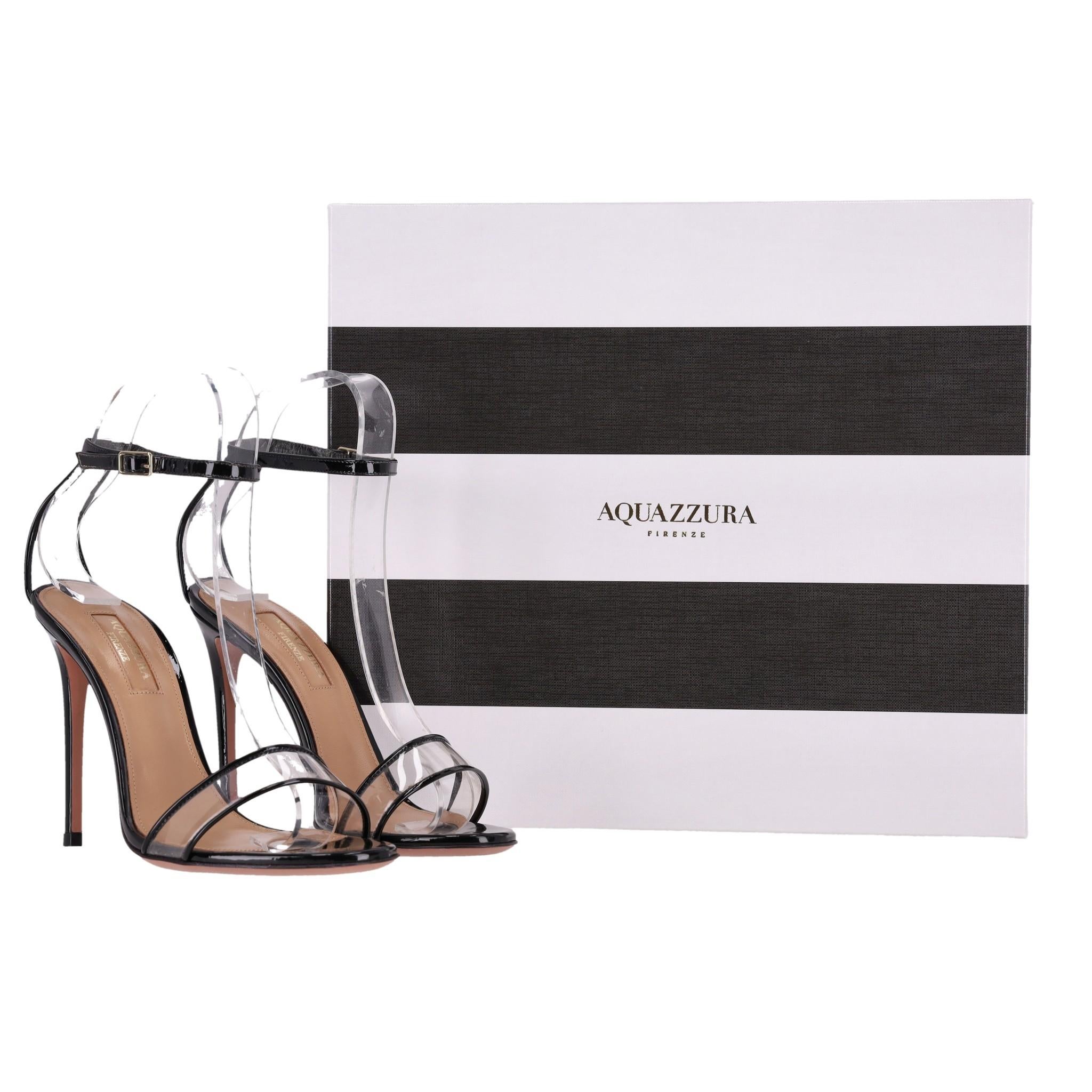 Aquazzura Patent Leather & PVC Sandals

Black heels designed with barely there straps at the toes and ankle detailed with PVC inserts. 

Featuring round toe and stiletto heel.  Rrp £620

Size – 36

Condition – Very Good

Composition – Patent