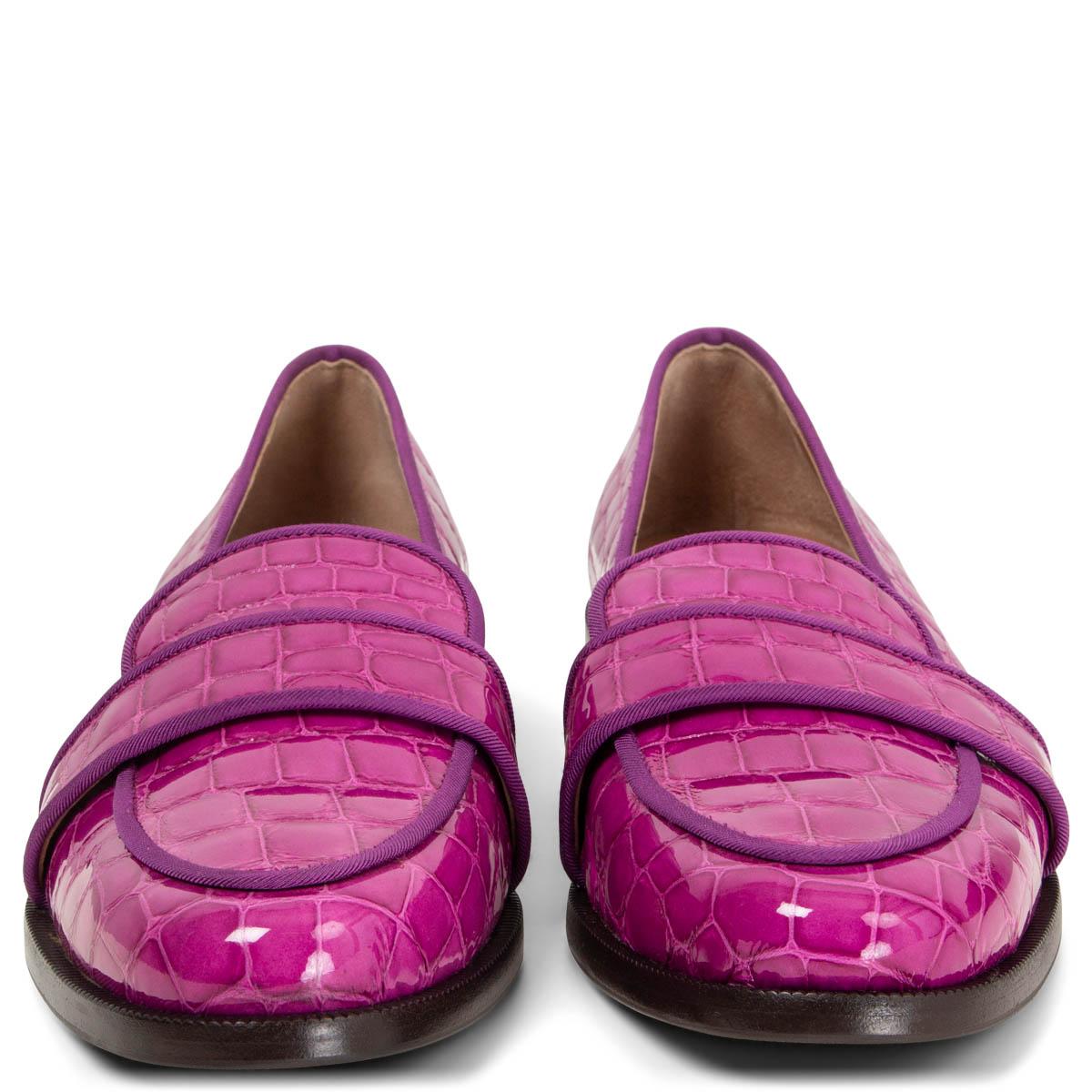 100% authentic Aquazzura Martin loafers in pink made from sleek coco lux and grosgrain pipping. The easy to wear style has a notched vamp, rounded toe and is finished on a comfortable. Rubber sole has been added. Brand new. 

Measurements
Imprinted