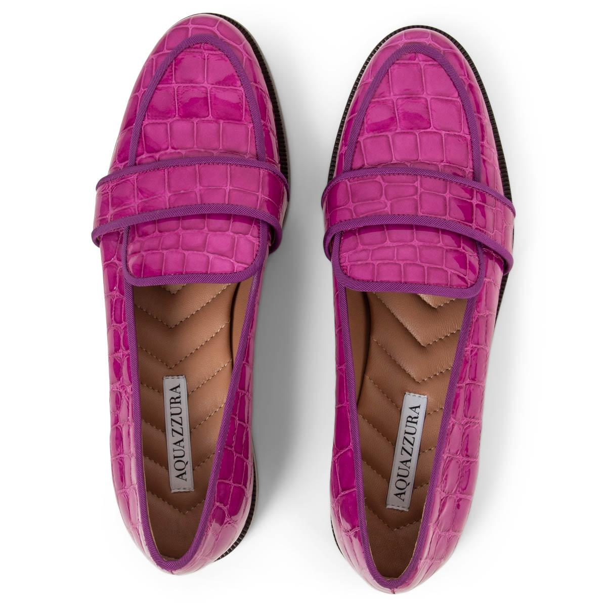 AQUAZZURA pink FAUX CROCODILE MARTIN Loafers Flats Shoes 38.5 In New Condition For Sale In Zürich, CH