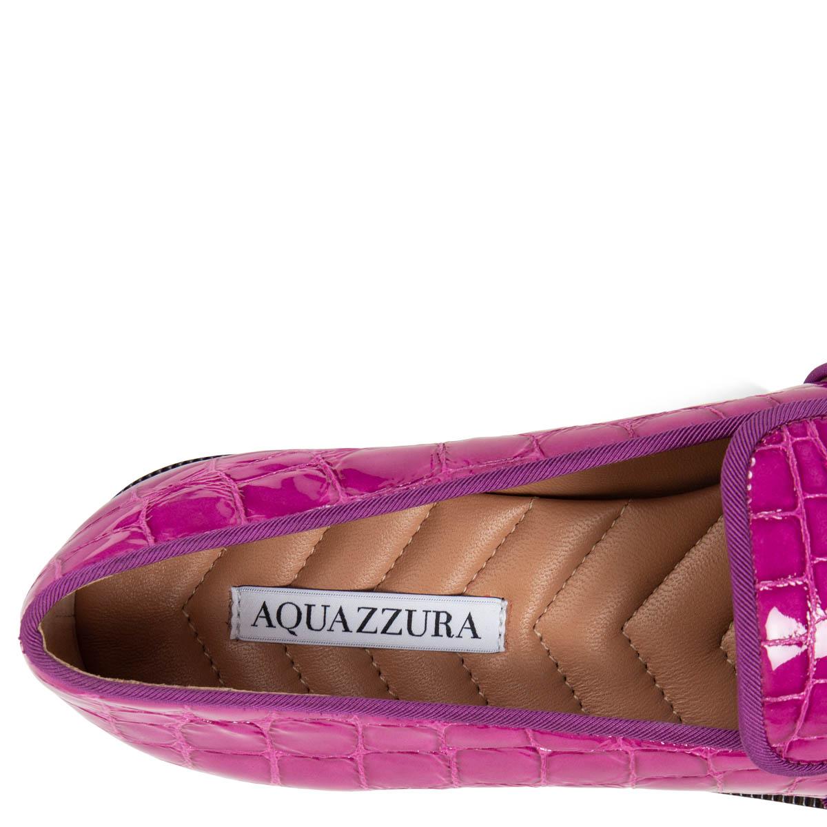 Women's AQUAZZURA pink FAUX CROCODILE MARTIN Loafers Flats Shoes 38.5 For Sale
