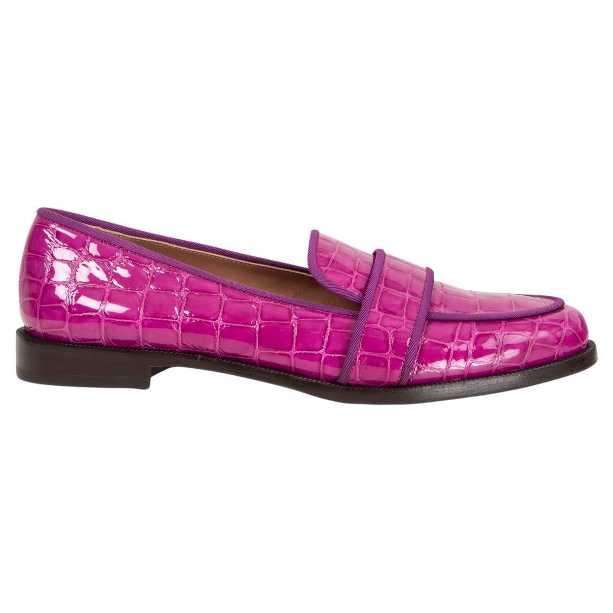 AQUAZZURA pink FAUX CROCODILE MARTIN Loafers Flats Shoes 38.5 For Sale