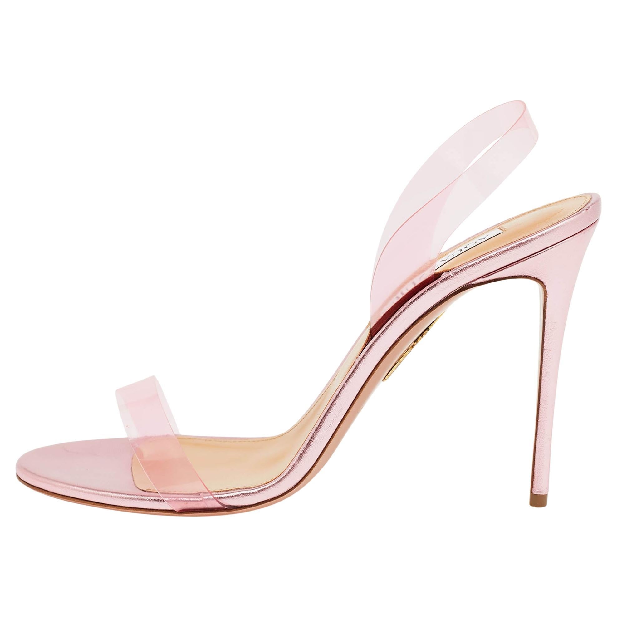 Aquazzura Pink PVC So Nude Slingback Sandals Size 40.5 For Sale