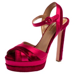 Aquazzura Pink Satin And Velvet Coquette Platform Ankle Strap Sandals Size 38