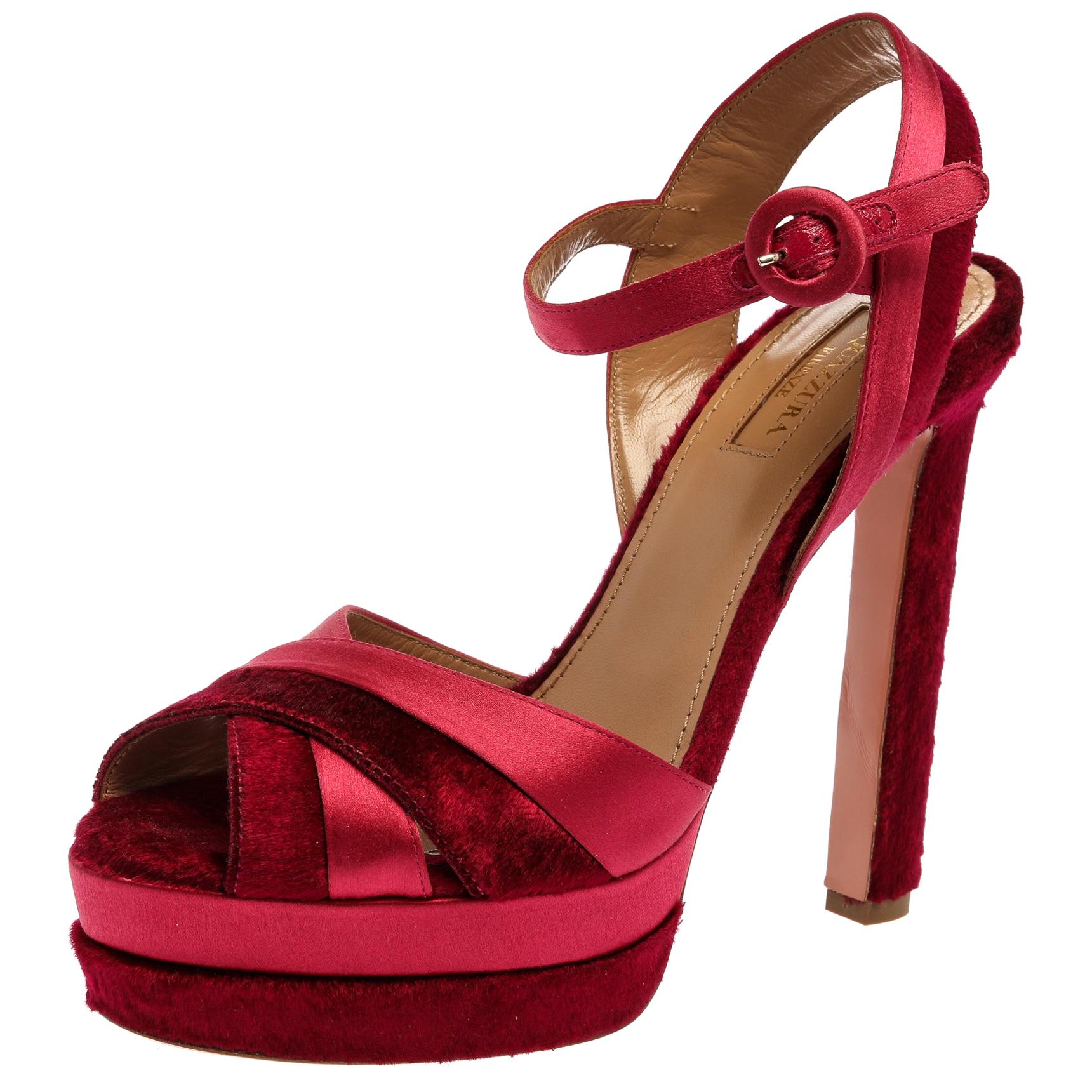 Aquazzura Pink Satin And Velvet Coquette Platform Ankle Strap Sandals ...
