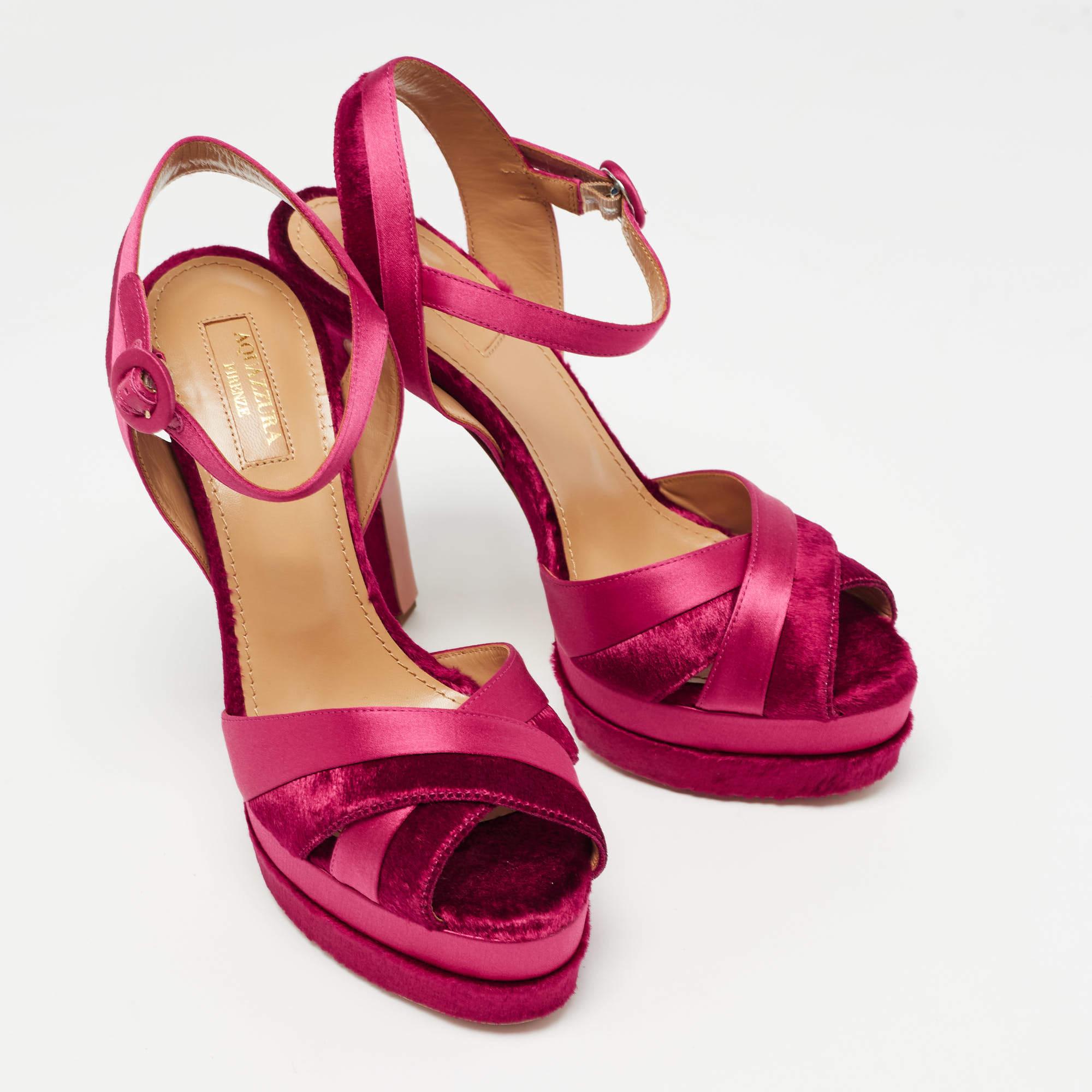 Women's Aquazzura Pink Satin and Velvet Coquette Platform Sandals Size 38