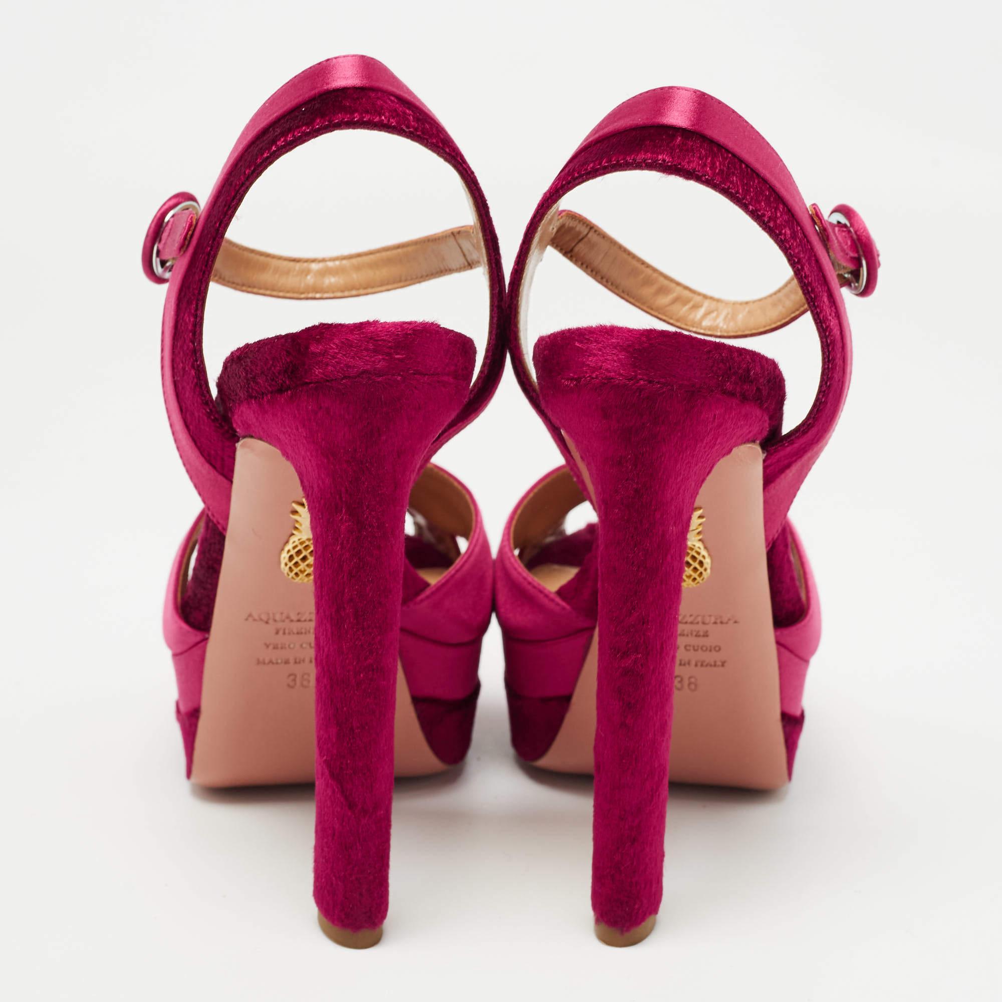 Aquazzura Pink Satin and Velvet Coquette Platform Sandals Size 38 1
