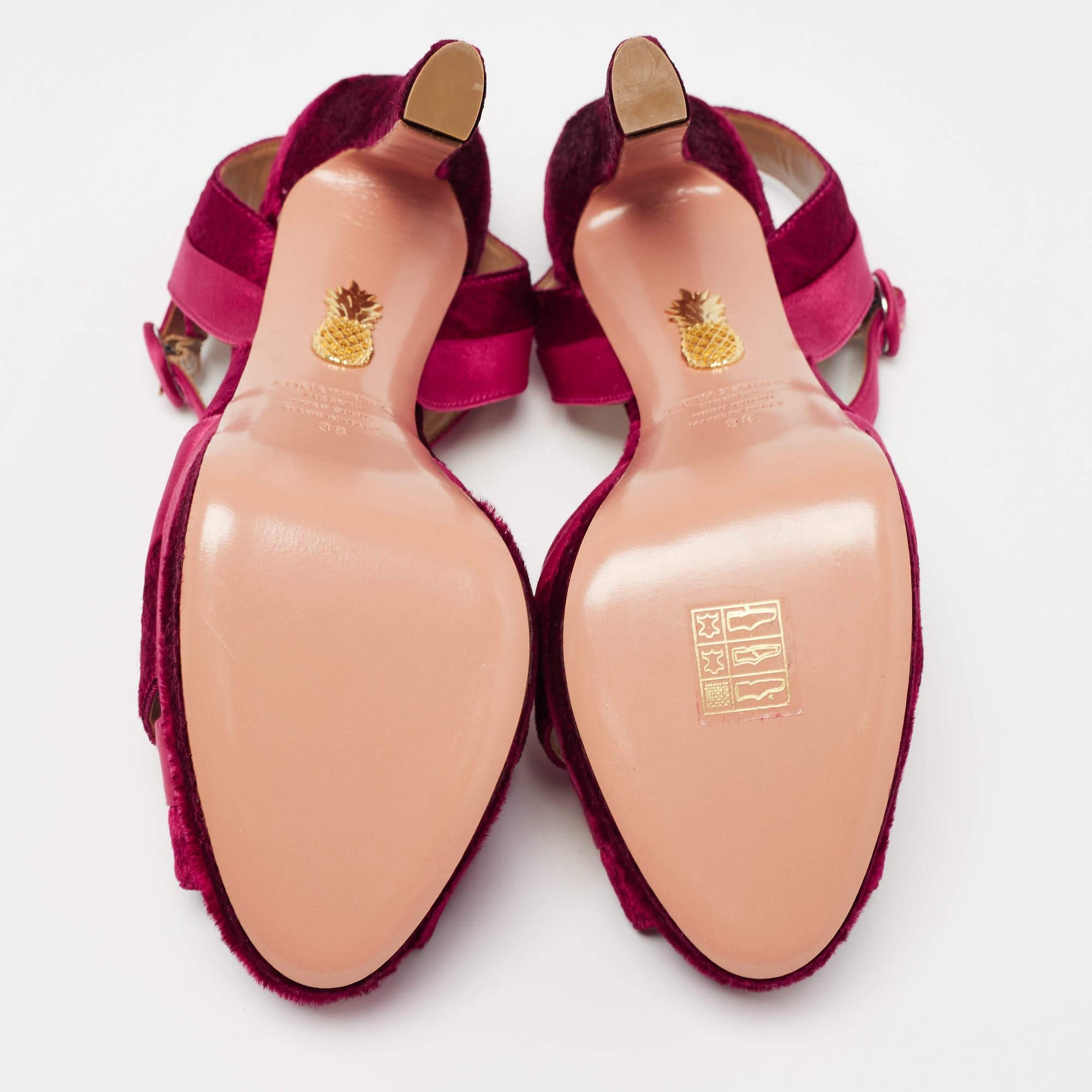 Aquazzura Pink Satin and Velvet Coquette Platform Sandals Size 38 2