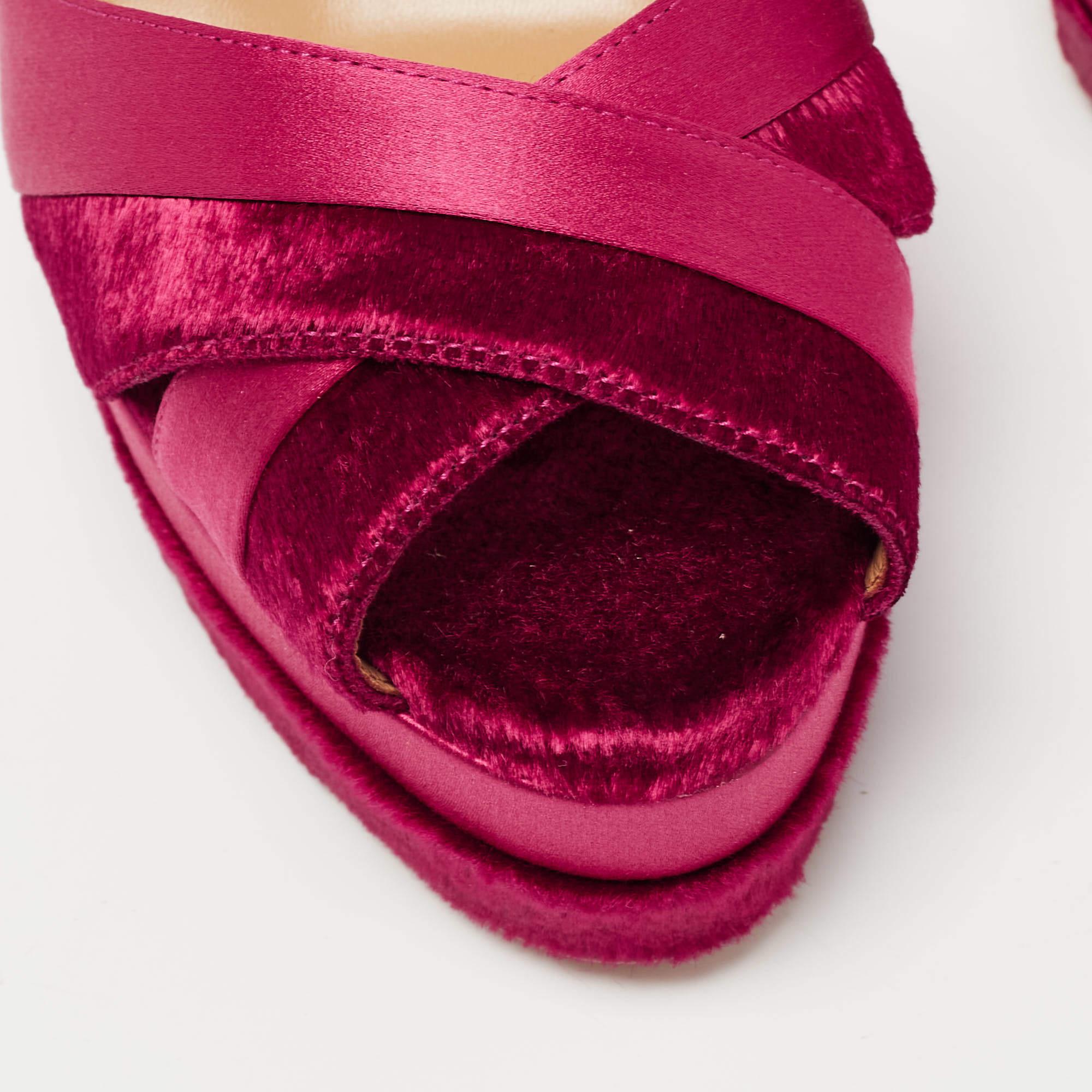 Aquazzura Pink Satin and Velvet Coquette Platform Sandals Size 38 3