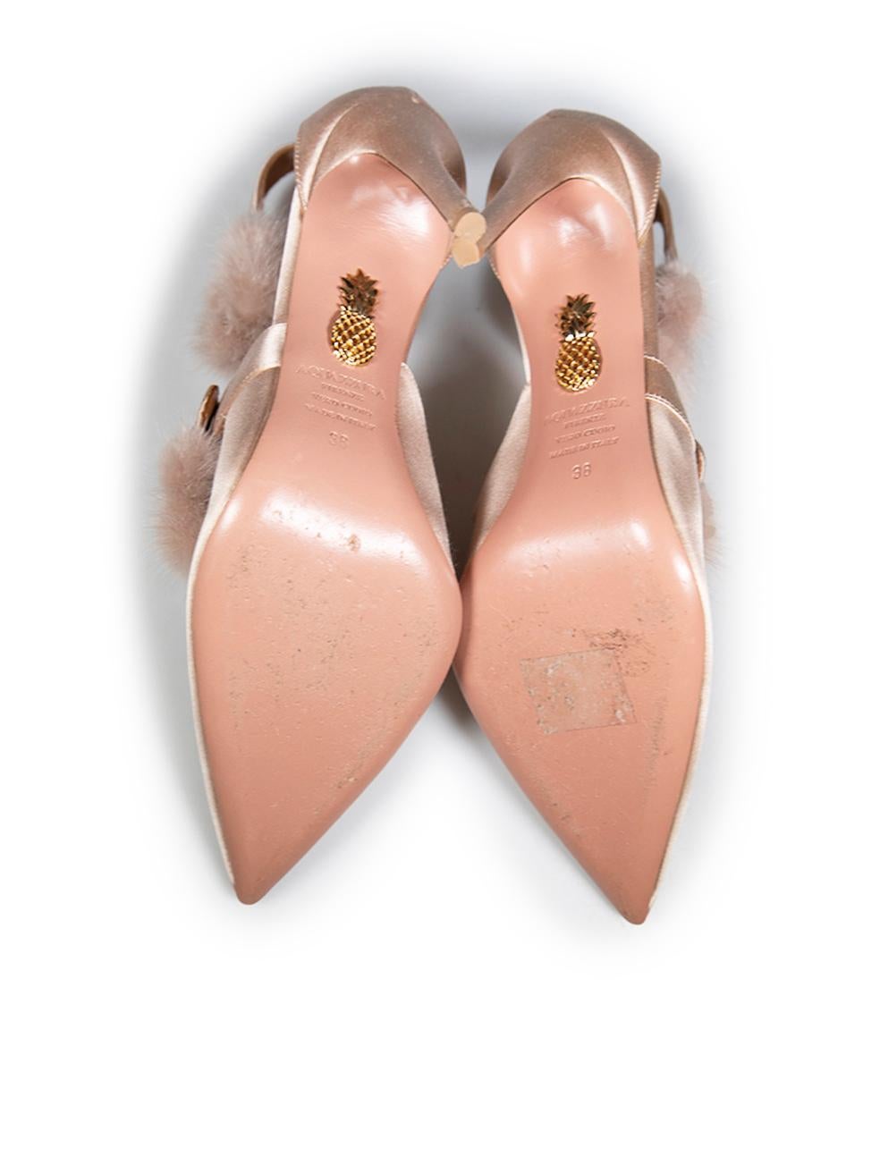 Aquazzura, talons en satin rose avec détails en fourrure, taille IT 38 Bon état - En vente à London, GB