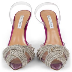 AQUAZZURA pink satin & pvc GATSBY 105 CRYSTAL Slingbacks Shoes 39.5