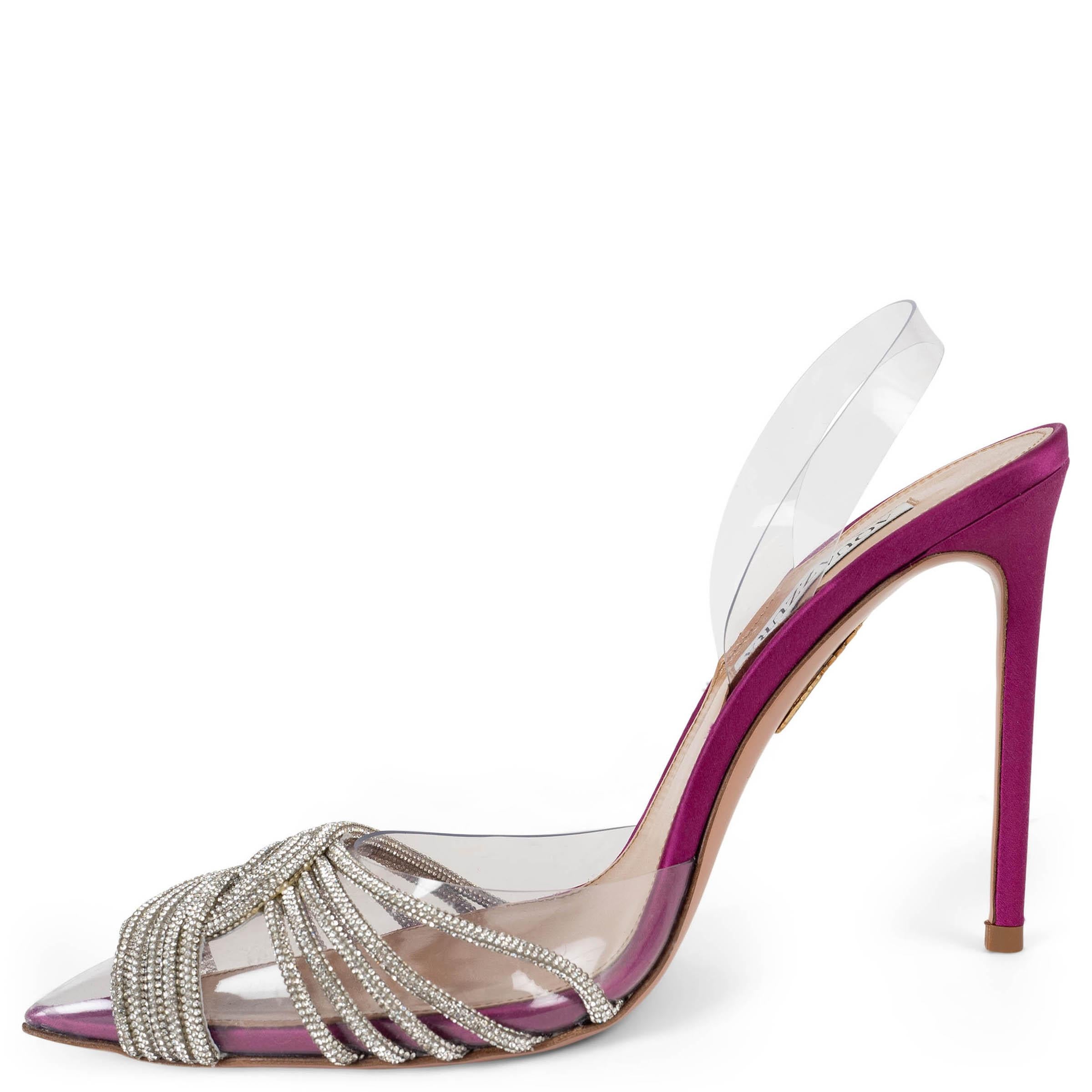 Gris AQUAZZURA satin rose et pvc GATSBY 105 CRYSTAL Chaussures à talons aiguilles 39.5 en vente