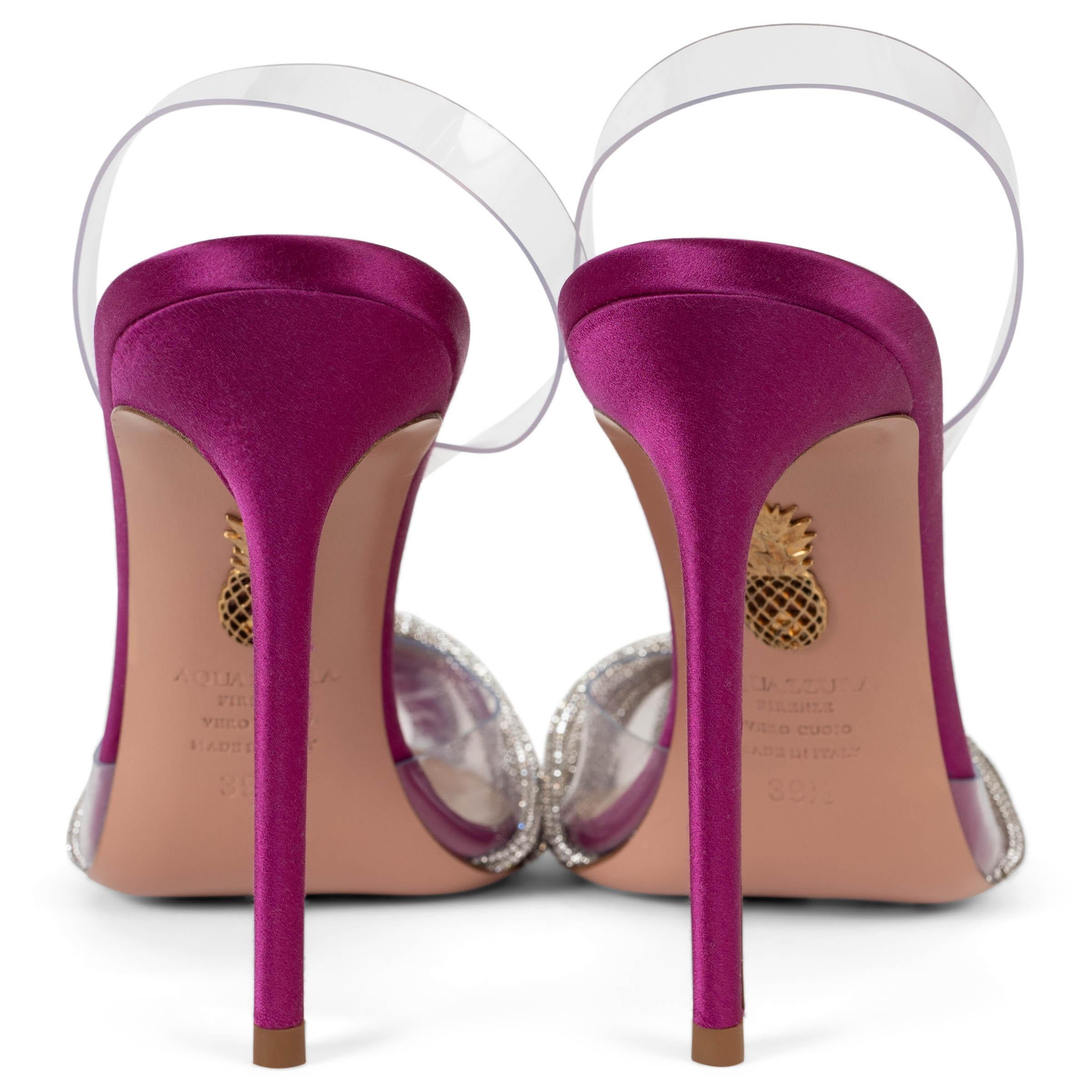 AQUAZZURA satin rose et pvc GATSBY 105 CRYSTAL Chaussures à talons aiguilles 39.5 Excellent état - En vente à Zürich, CH