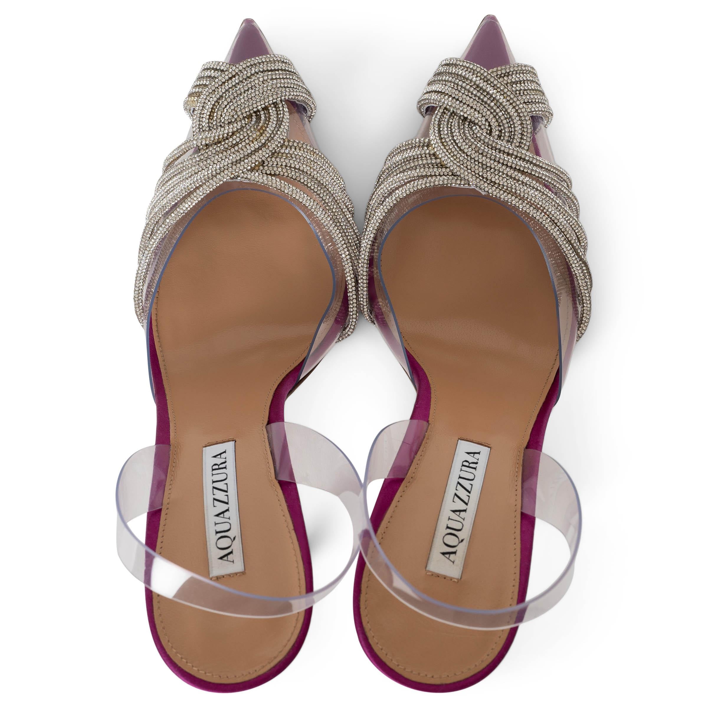 AQUAZZURA satin rose et pvc GATSBY 105 CRYSTAL Chaussures à talons aiguilles 39.5 Pour femmes en vente