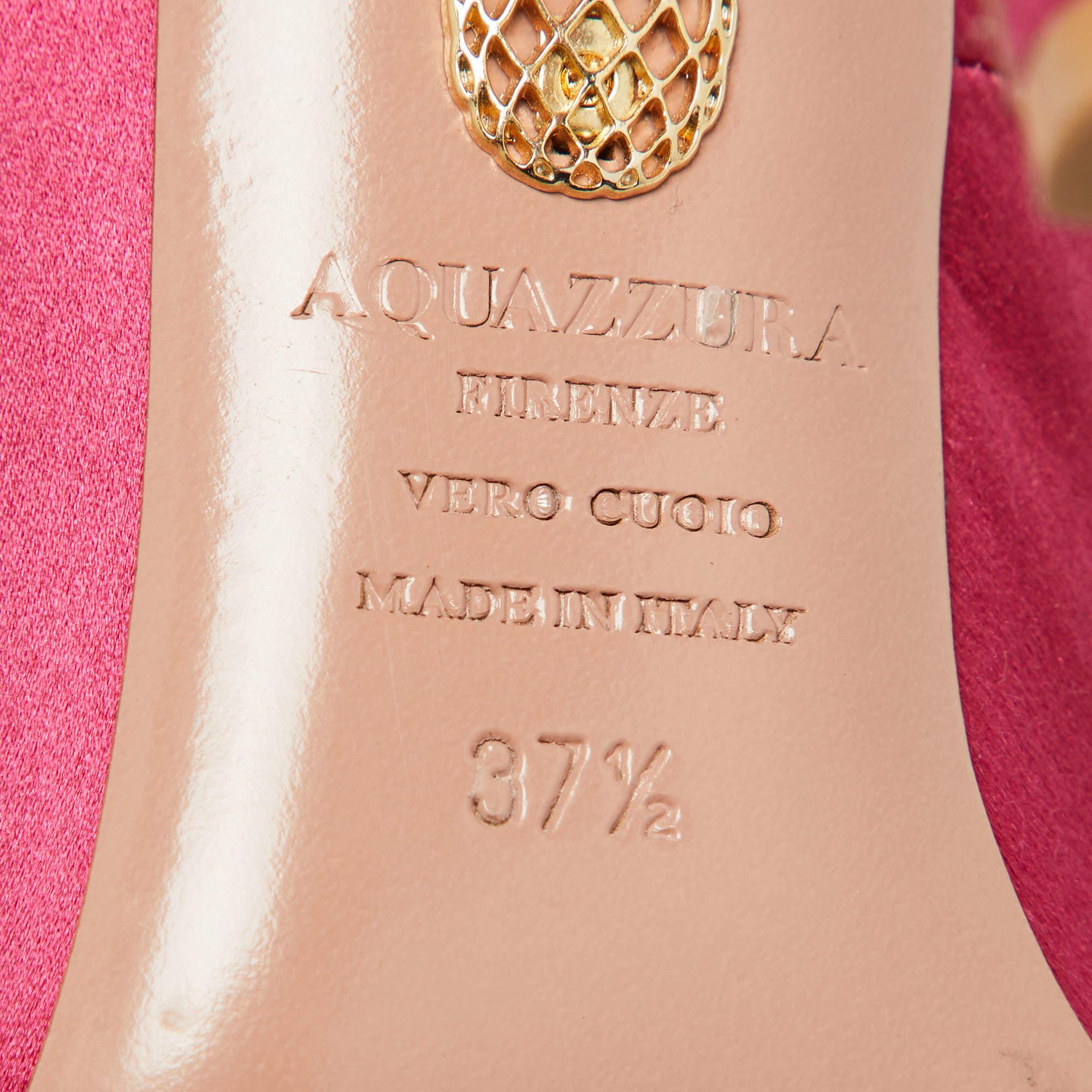 Aquazzura Pink Satin Sequin Embellished Pointed Toe Pumps Size 37.5 For Sale 4