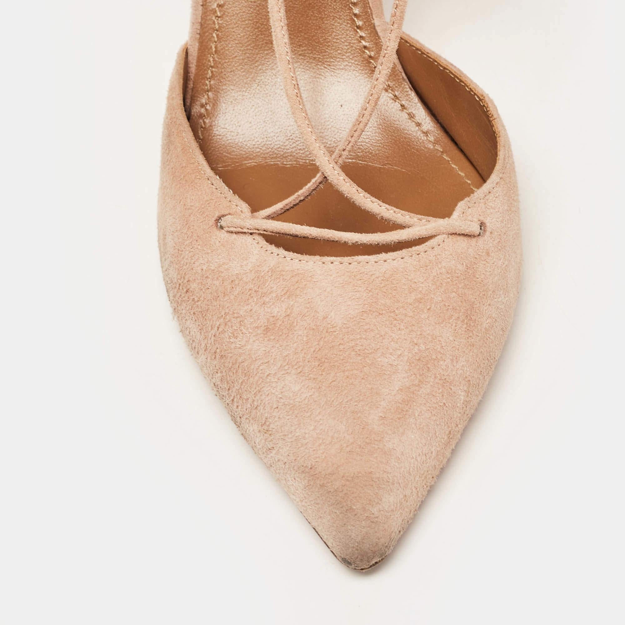 Aquazzura Pink Suede Belgravia Lace Up Pointed Toe Pumps Size 37.5 in vendita 2