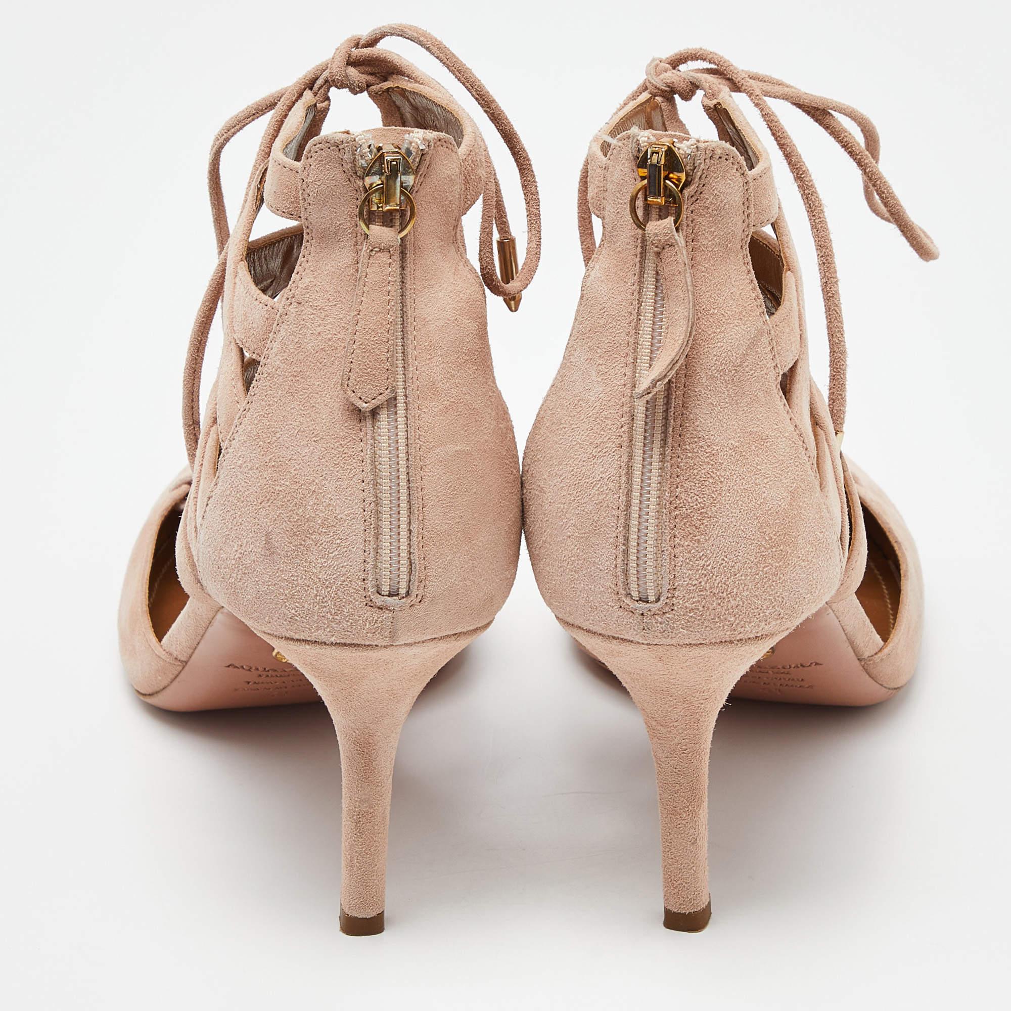 Women's Aquazzura Pink Suede Belgravia Lace Up Pointed Toe Pumps Size 41 For Sale