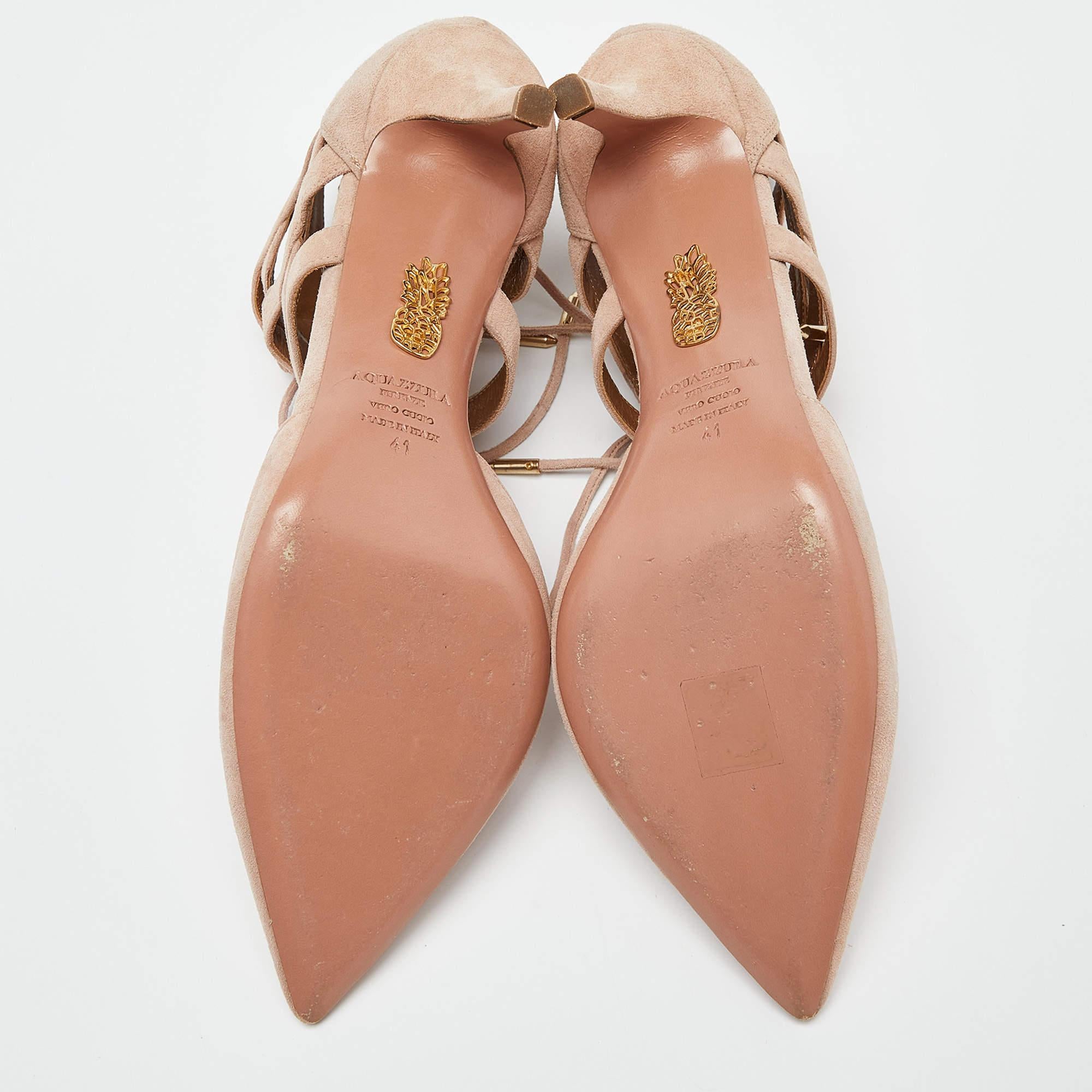 Aquazzura Pink Suede Belgravia Lace Up Pointed Toe Pumps Size 41 For Sale 1