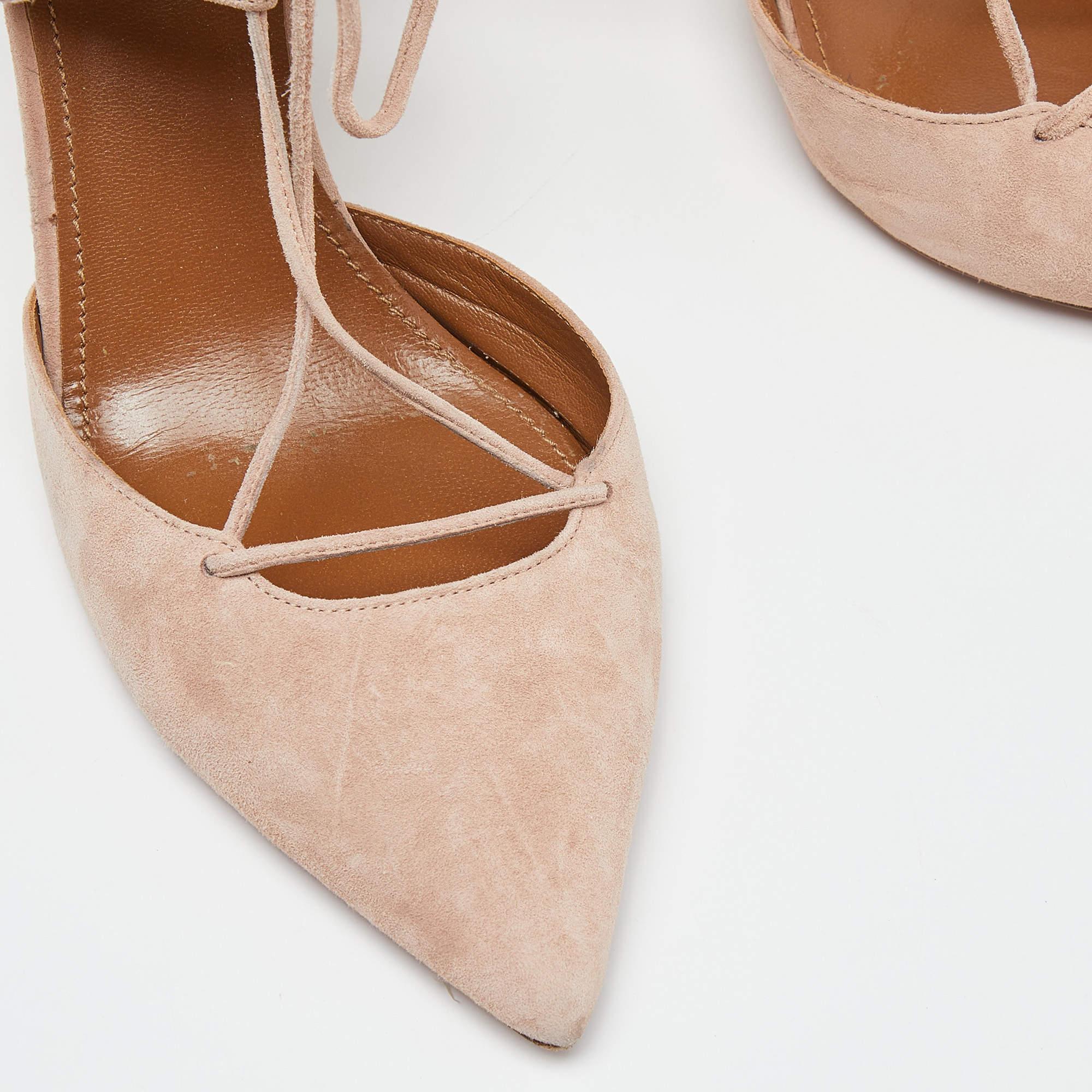 Aquazzura Pink Suede Belgravia Lace Up Pointed Toe Pumps Size 41 For Sale 2