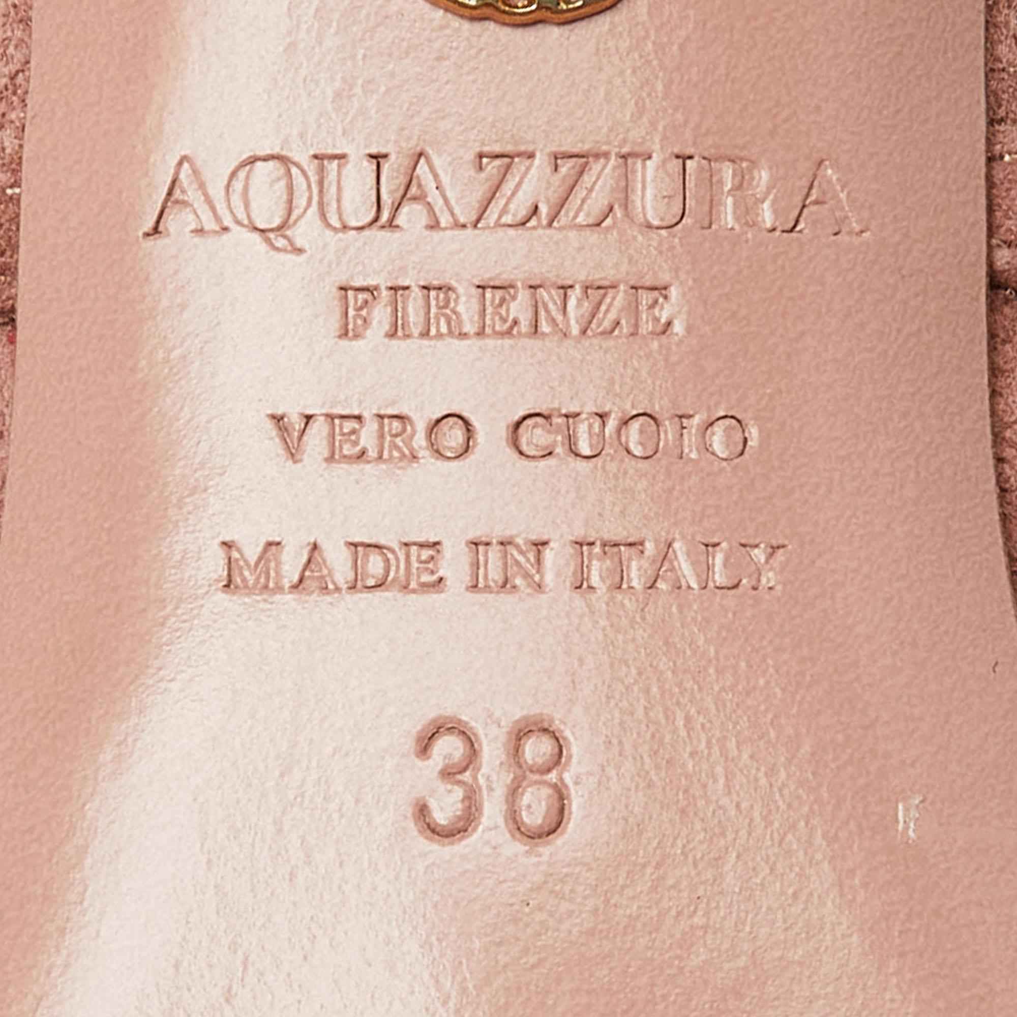 Aquazzura Pink Suede Crystal Embellished Donata Mules Size 38 2